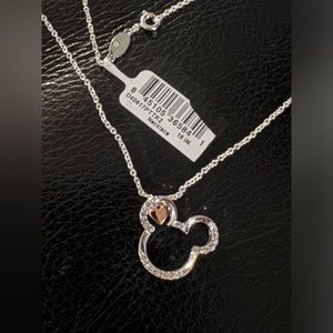 Disney Mickey Mouse necklace “I Love Mickey” 18 inch chain two tone crystal